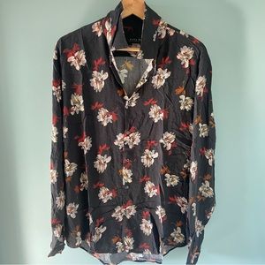 Zara Man Floral Button-Up Long Sleeve Shirt
